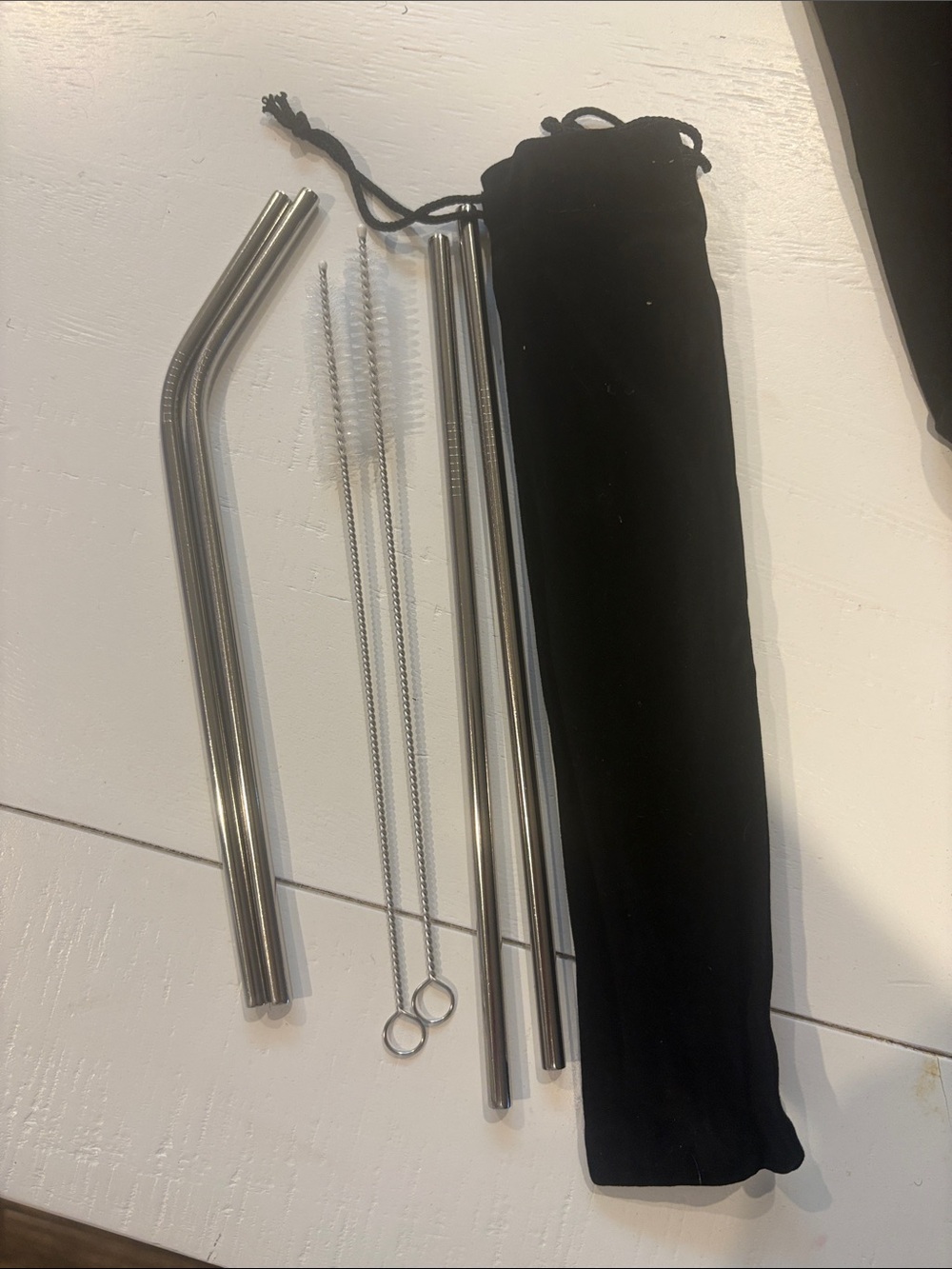 12 Reusable Stainless Steel Straw Set with Cleaning Brushes and Velvet Pouches - Picture 3 of 3